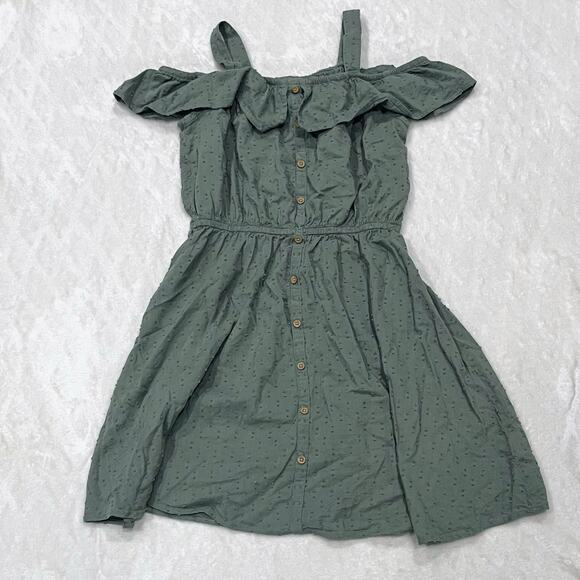 SO Girls Green Ruffle Button-Front Sundress Size Large - Picture 3 of 4